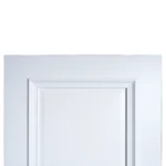Upper rail and mitered bolection moulding corner joint on Dover White door