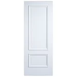 Front elevation of Classic 2-Panel Bolection Moulding interior door in smooth Dover White finish
