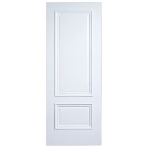 Front elevation of Classic 2-Panel Bolection Moulding interior door in smooth Dover White finish