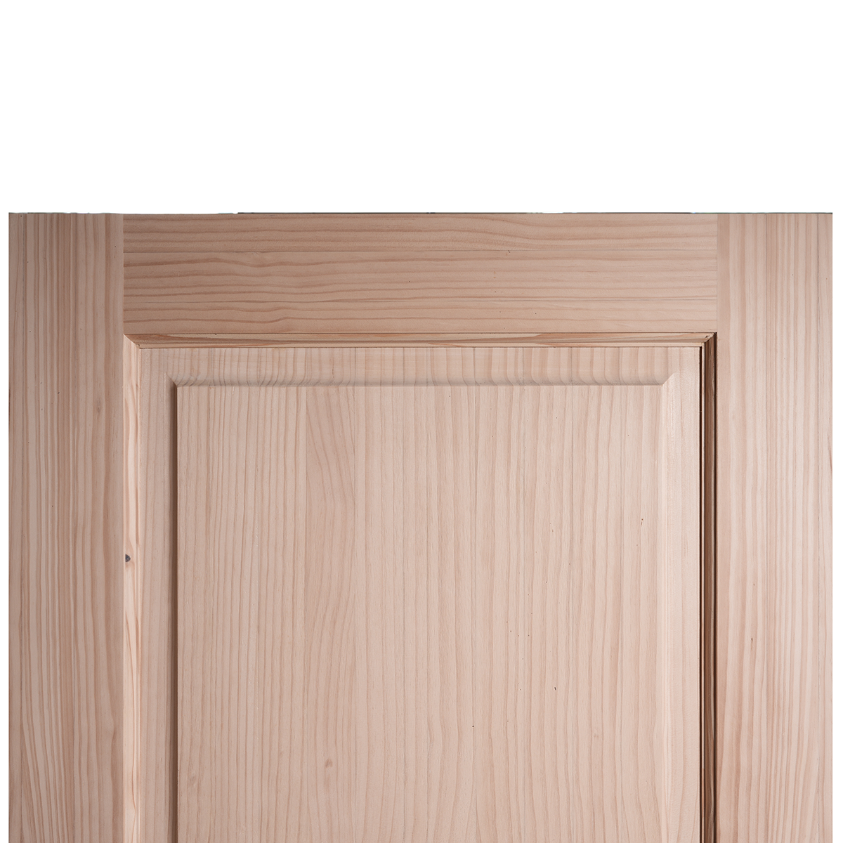 Upper rail and perimeter stile joint detail of unfinished 2-panel pine Shaker door