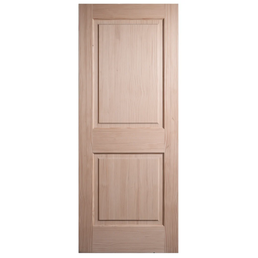 Front elevation of Classic 2-Panel Raised Panel Solid Pine Shaker interior door in unfinished raw wood