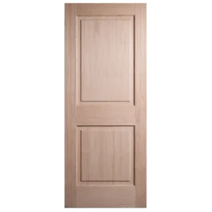 Front elevation of Classic 2-Panel Raised Panel Solid Pine Shaker interior door in unfinished raw wood