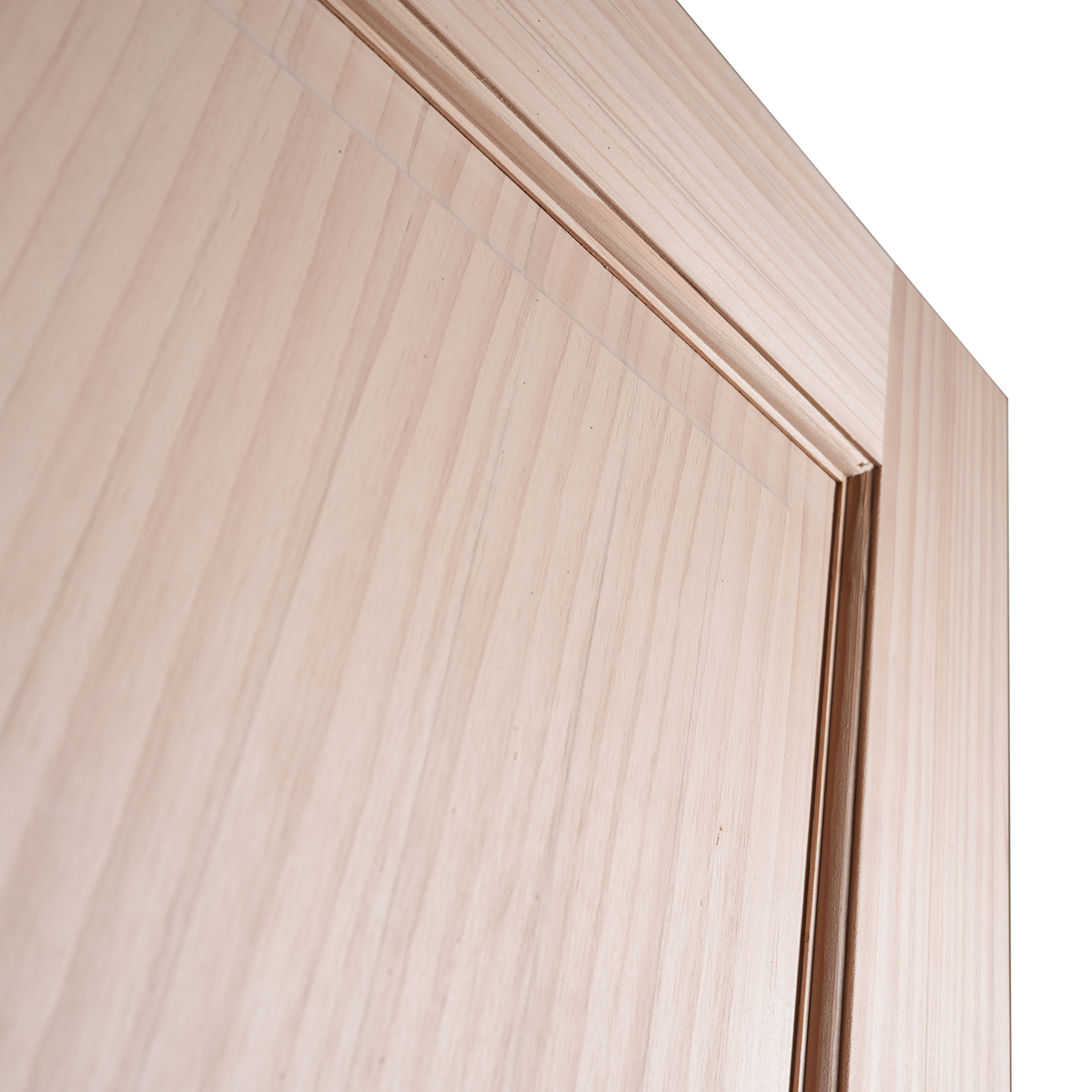 Close-up texture of solid pine natural growth rings and contoured raised panel field