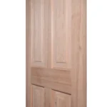 Macro close-up of center horizontal rail and recessed panel joint on raw Alder door