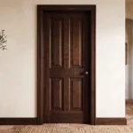 Classic 4-Panel Solid Alder interior door stained in Deep Mocha in an executive modern hallway
