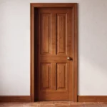Classic 4-Panel Solid Alder interior door stained in Golden Chestnut in a transitional living room