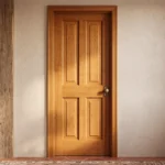 Classic 4-Panel Solid Alder interior door finished in Golden Wheat Alder in a modern Japandi setting