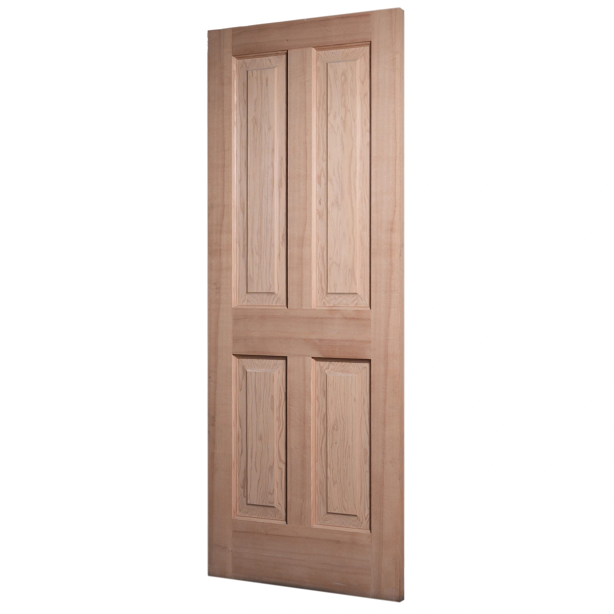 30-degree profile view of 4-Panel unfinished solid Alder interior door slab