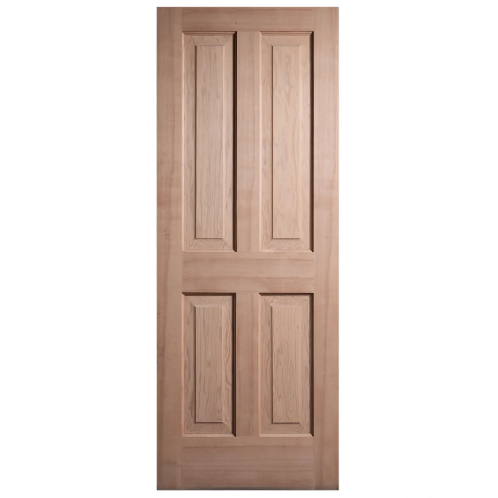 Front elevation of Classic 4-Panel Solid Alder interior slab door in unfinished raw wood