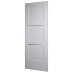 30-degree profile view of Classic Equal 3-Panel Shaker slab door in Zurich White