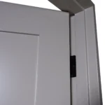 Close-up of recessed panel shadow reveals and smooth satin PU lacquer on double Shaker doors