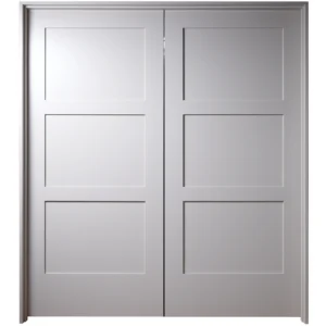 Front elevation of Classic Equal 3-Panel Shaker double interior doors in SW 7626 Zurich White finish