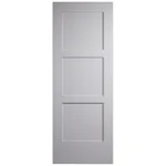 Front elevation of Classic Equal 3-Panel Shaker interior slab door in SW 7626 Zurich White finish