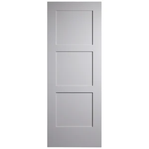 Front elevation of Classic Equal 3-Panel Shaker interior slab door in SW 7626 Zurich White finish