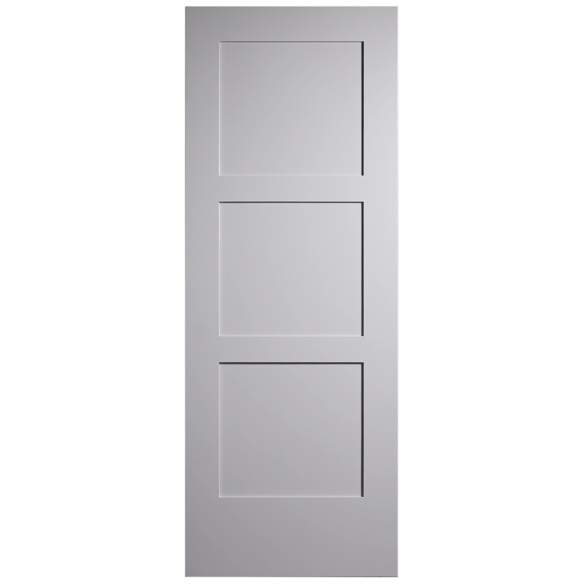 Front elevation of Classic Equal 3-Panel Shaker interior slab door in SW 7626 Zurich White finish