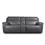 Devon 96 inch power reclining console loveseat in slate grey faux leather, front view upright.