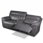 Devon power console loveseat at 30-degree angle with right seat reclined and left seat upright.
