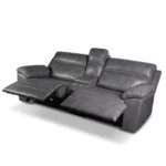 30-degree side angle of Devon slate grey power recliner sofa with both seats fully reclined.