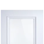 Upper rail and mitered bolection moulding corner joint on Dover White Full-Lite door