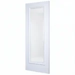30-degree profile view of Full-Lite French door slab with bolection moulding in Dover White