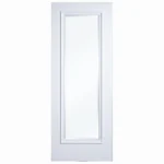 Front elevation of Full-Lite French interior door with bolection moulding in smooth Dover White finish
