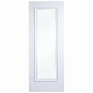 Front elevation of Full-Lite French interior door with bolection moulding in smooth Dover White finish