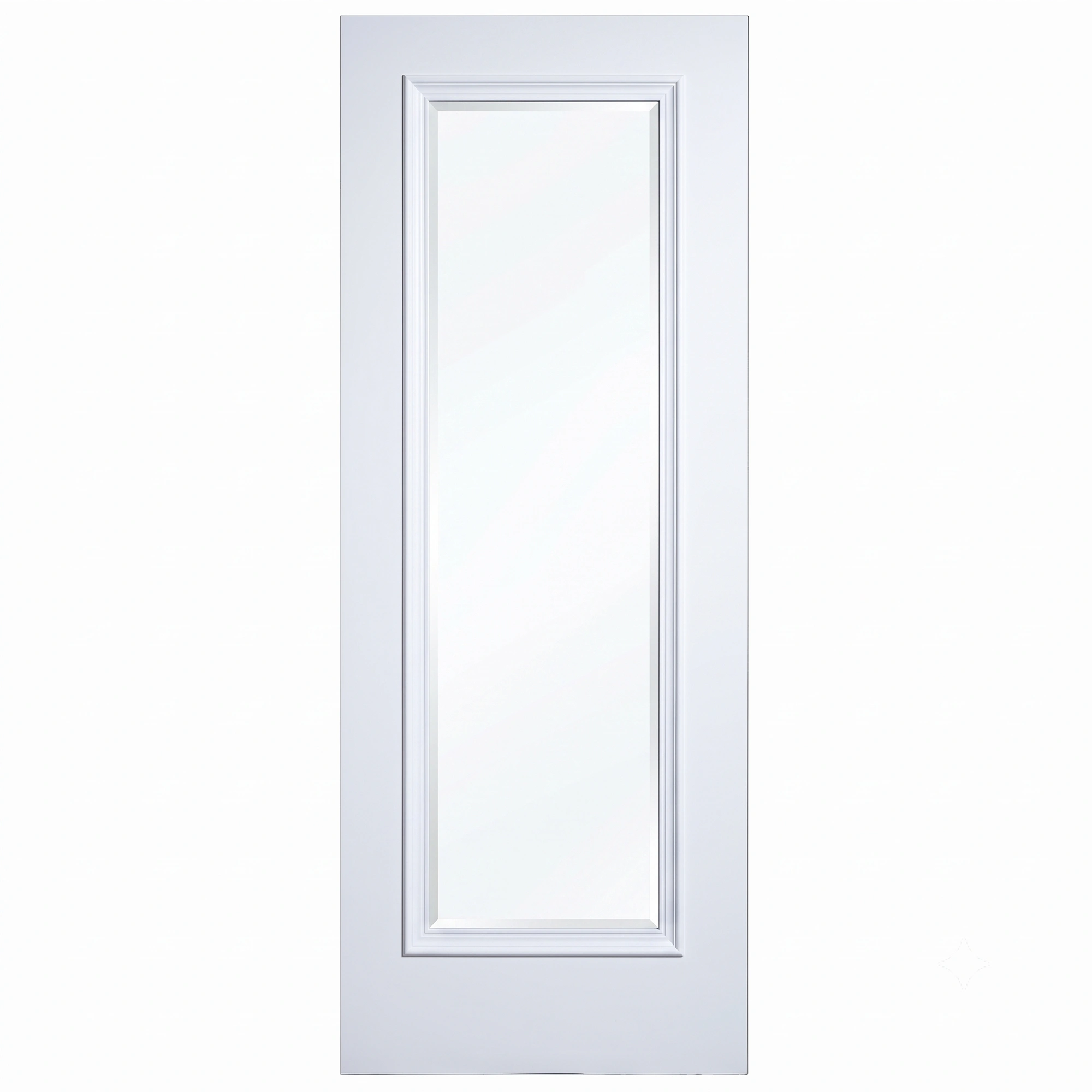 Front elevation of Full-Lite French interior door with bolection moulding in smooth Dover White finish
