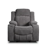 Garrison 37 inch power recliner with integrated cup holders in charcoal grey, front view upright.