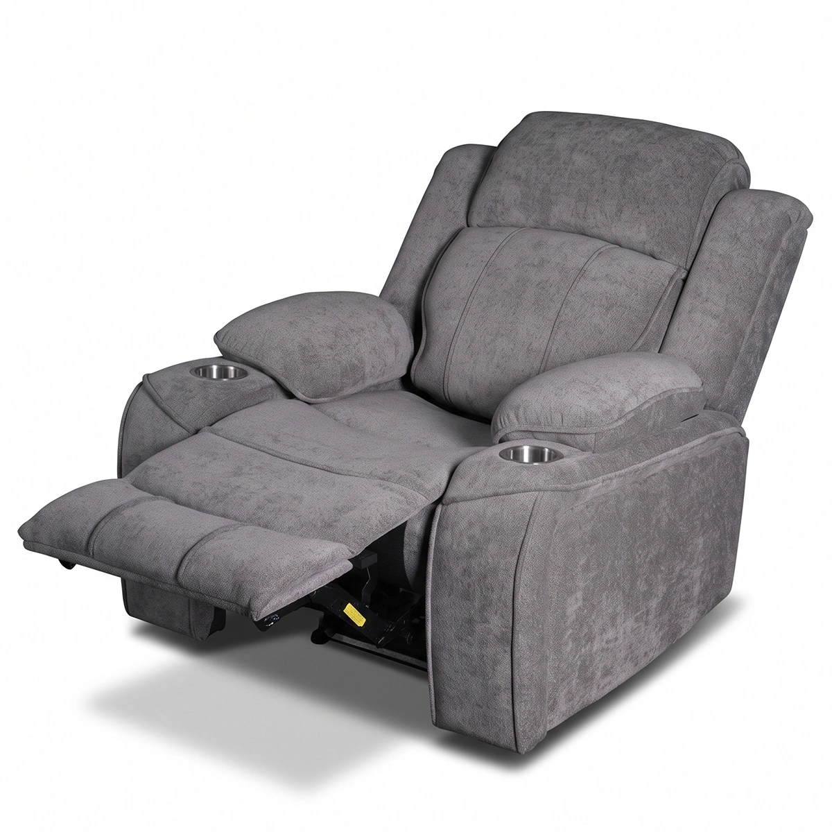 30-degree side angle of Garrison power recliner chair in full lounge recline position.