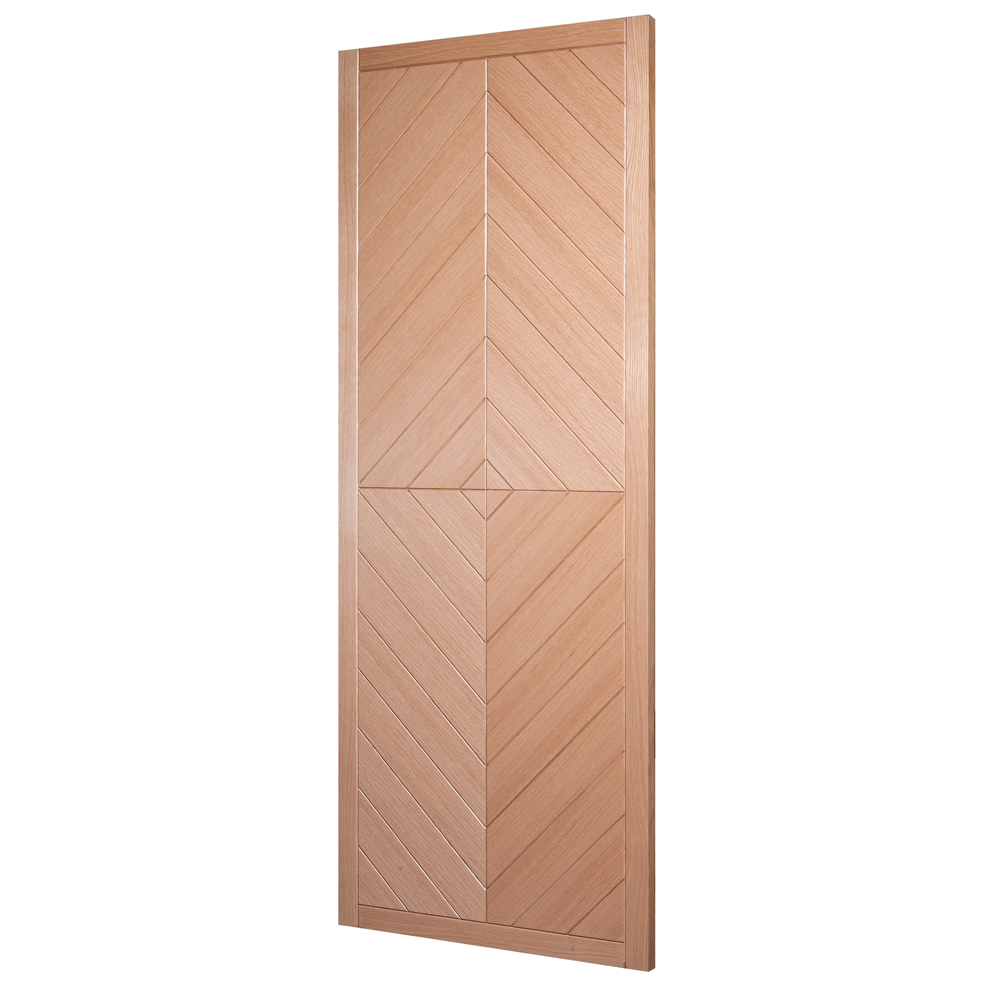 30-degree perspective of Diamond-Matched Oak interior door slab showing edge construction