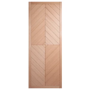 Front elevation of Geometric Diamond-Matched Oak interior slab door showcasing four-way veneer symmetry