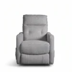 Kyoto 28-inch slim modern power recliner in light grey herringbone fabric, front view upright.