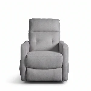 Kyoto 28-inch slim modern power recliner in light grey herringbone fabric, front view upright.