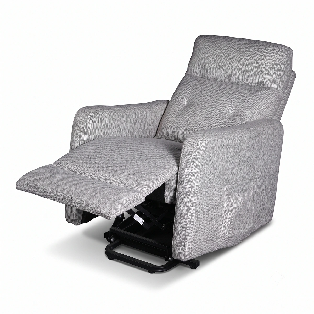 30-degree side angle of Kyoto power recliner chair in full recline lounging position.