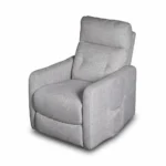 Three-quarter 30-degree profile view of Kyoto slim modern power recliner chair closed.
