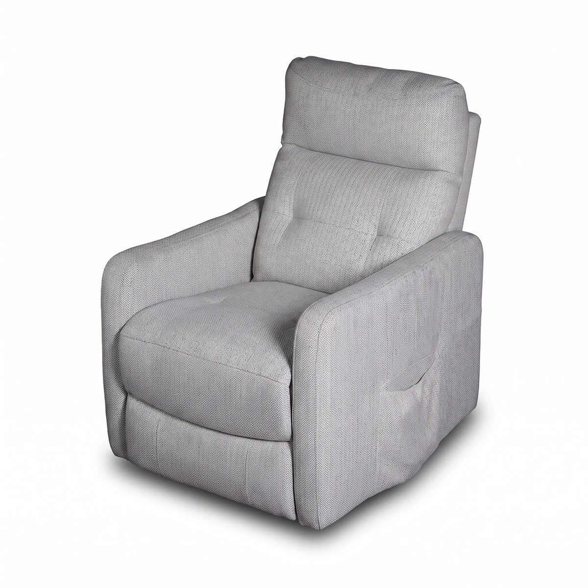 Three-quarter 30-degree profile view of Kyoto slim modern power recliner chair closed.