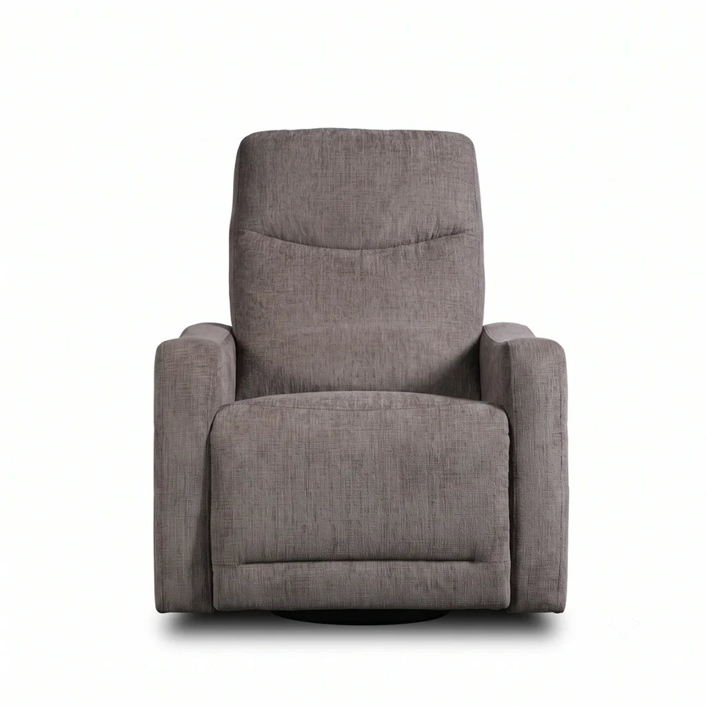 Mason 33 inch power motion recliner chair with wired remote controller, front view upright.