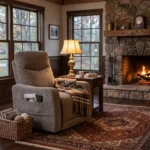 3D lifestyle rendering of Mason 33-inch power recliner chair in a cozy sunlit reading nook.