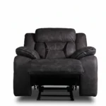 Maverick 40 inch oversized manual pull-tab recliner chair with footrest fully extended, front view.