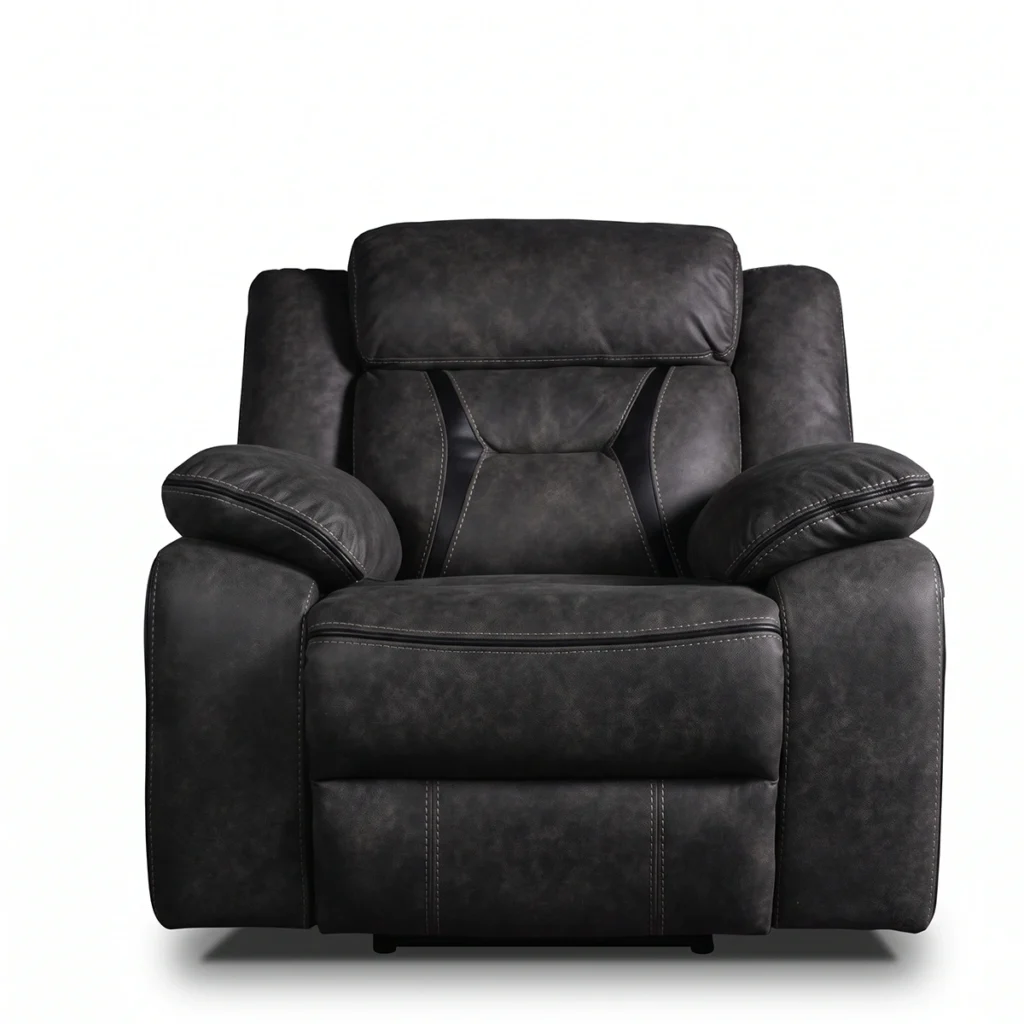 Maverick 40 inch oversized manual pull tab recliner chair in vintage faux leather, front view.