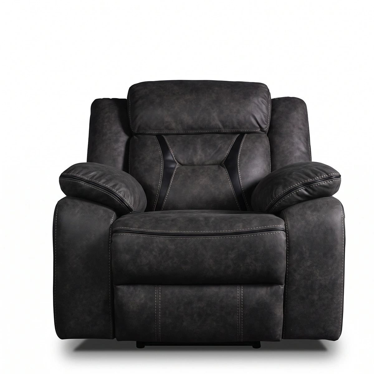 Maverick 40 inch oversized manual pull tab recliner chair in vintage faux leather, front view.