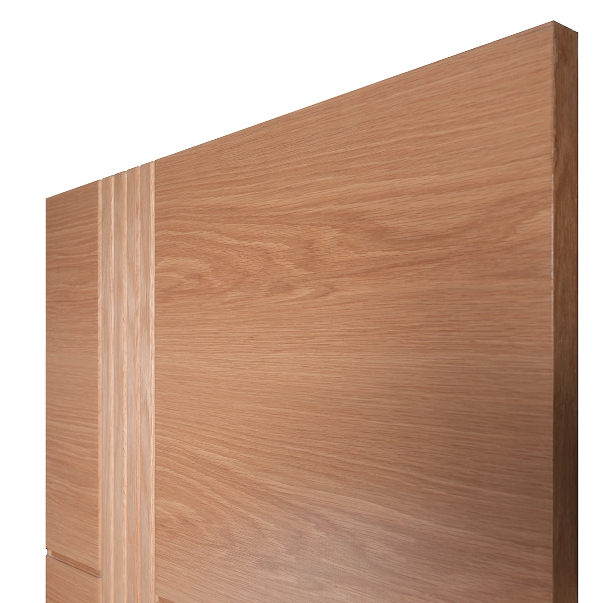 Upper rail joint detail showing flush alignment of vertical reeded slats