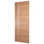 30-degree perspective of asymmetrical reeded flush slab door in Nordic Oak showing flute relief