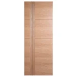 Front elevation of Modern Asymmetrical Reeded & Panel flush interior door in Nordic Oak