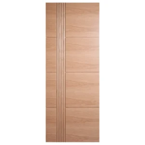 Front elevation of Modern Asymmetrical Reeded & Panel flush interior door in Nordic Oak