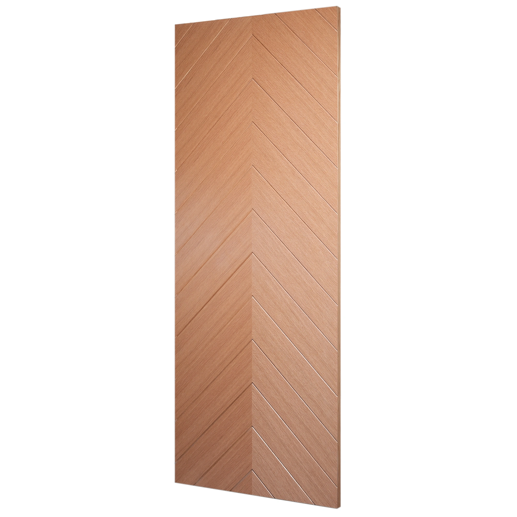 30-degree profile view of Modern Chevron Pattern flush door slab in Nordic Wheat Oak