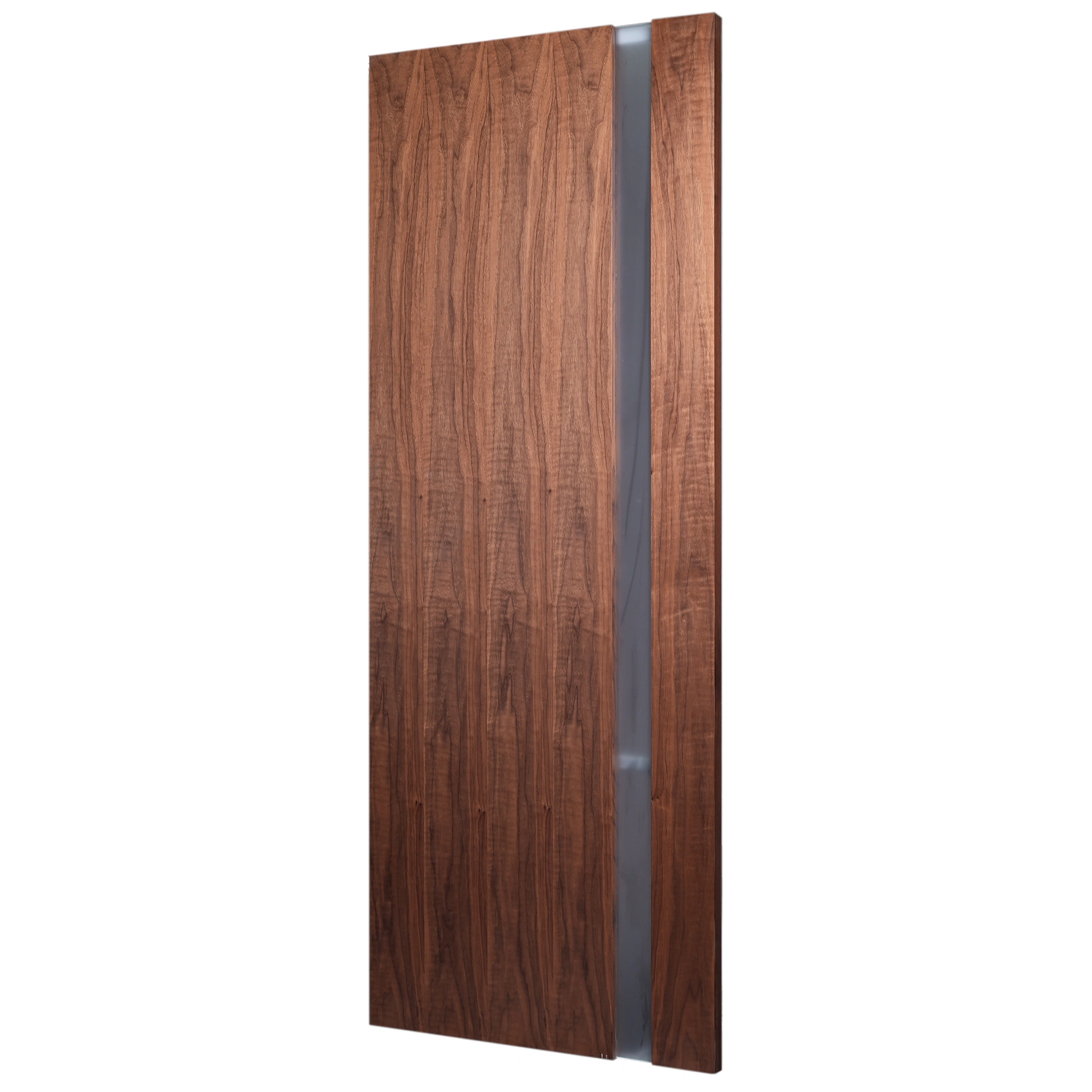 30-degree profile view of Full-Height Offset 1-Lite slab door in Heritage Smoked Walnut