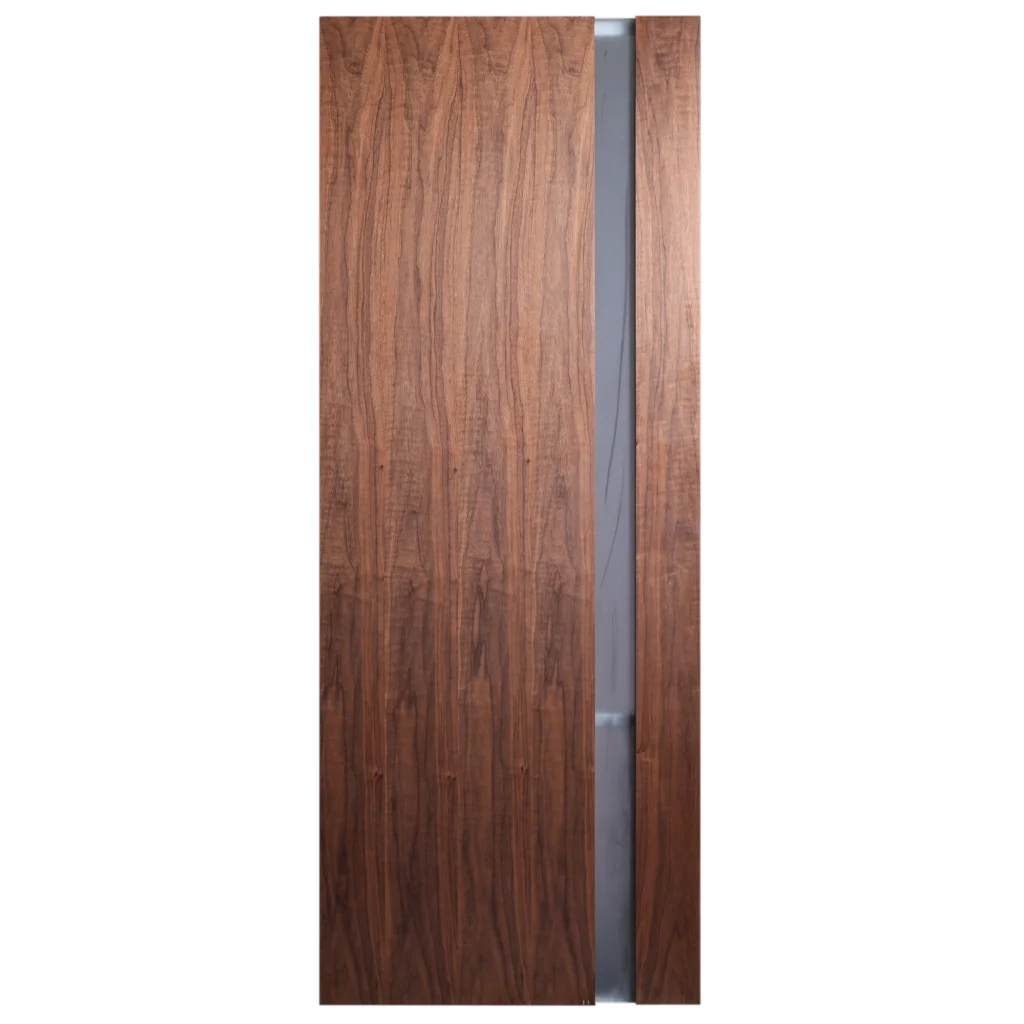 Front elevation of Modern Full-Height Offset 1-Lite interior slab door in Heritage Smoked Walnut finish