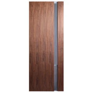 Front elevation of Modern Full-Height Offset 1-Lite interior slab door in Heritage Smoked Walnut finish