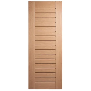 Front elevation of Modern Horizontal Slat White Oak interior slab door in Nordic Wheat Oak finish